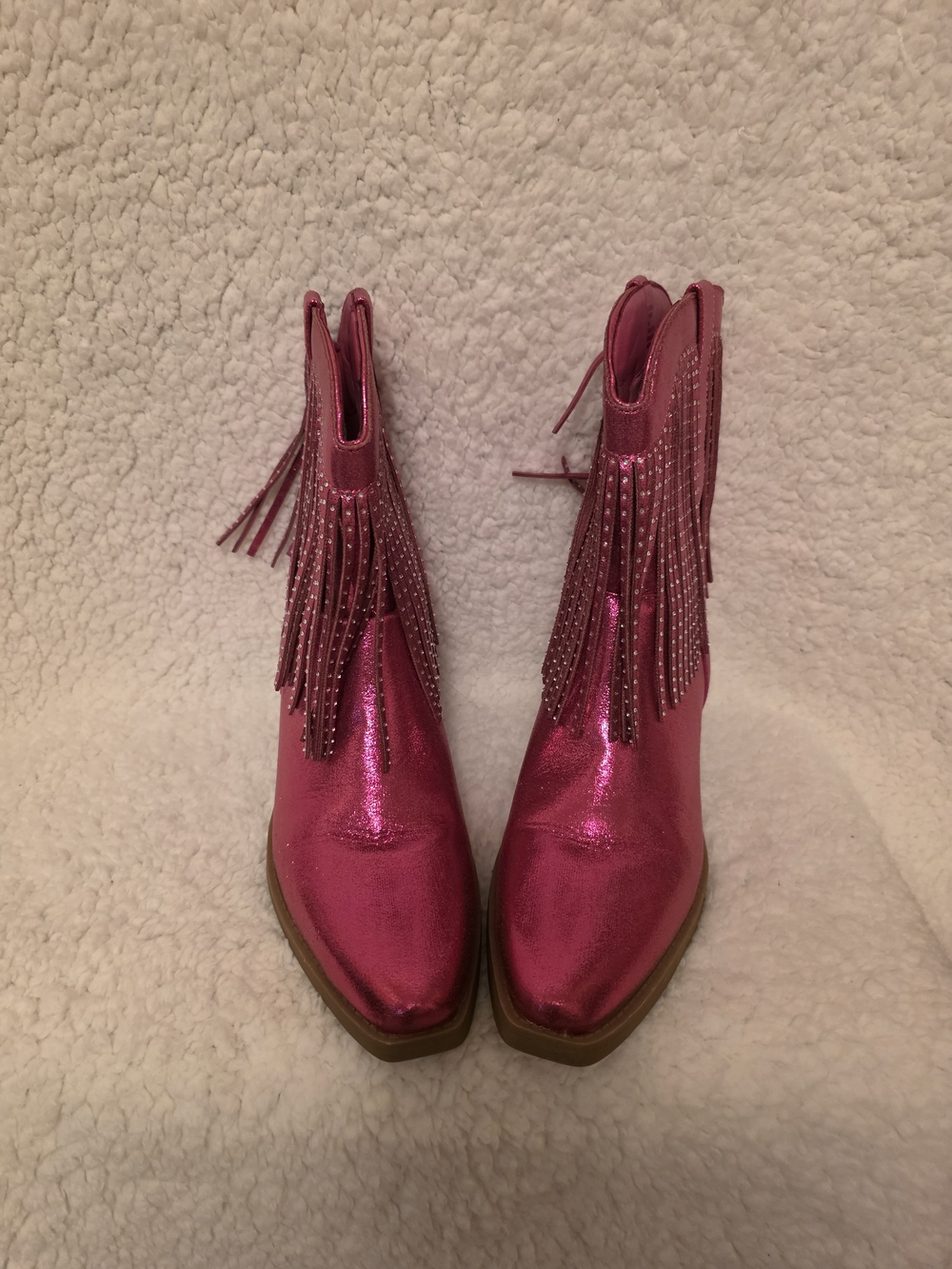 Pink Metallic Fringe Ankle Boots